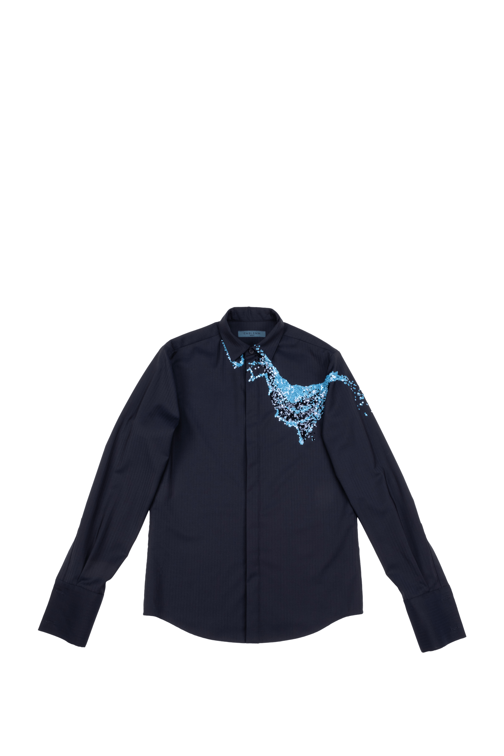 Hand Embroidered Formal Shirt with Sequins and PRECIOSA® Beads in Wool