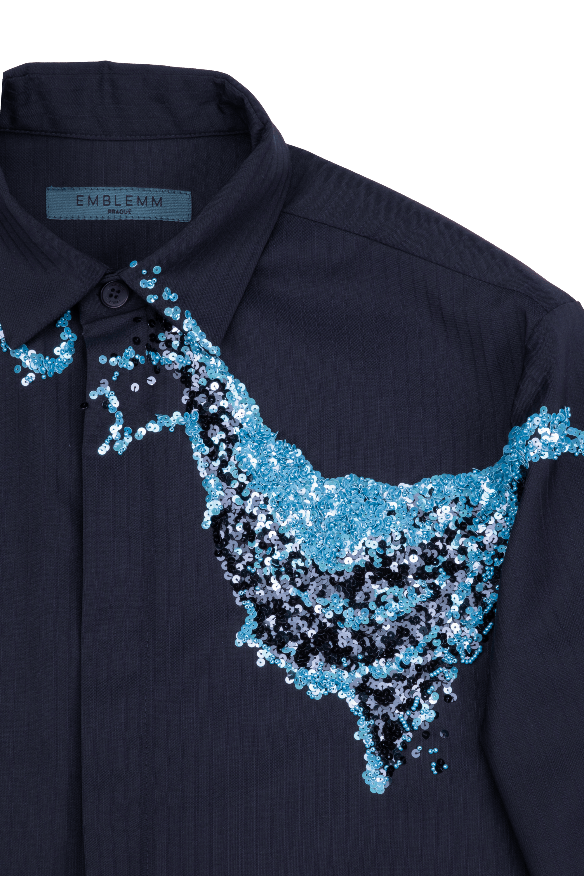 Hand Embroidered Formal Shirt with Sequins and PRECIOSA® Beads in Wool