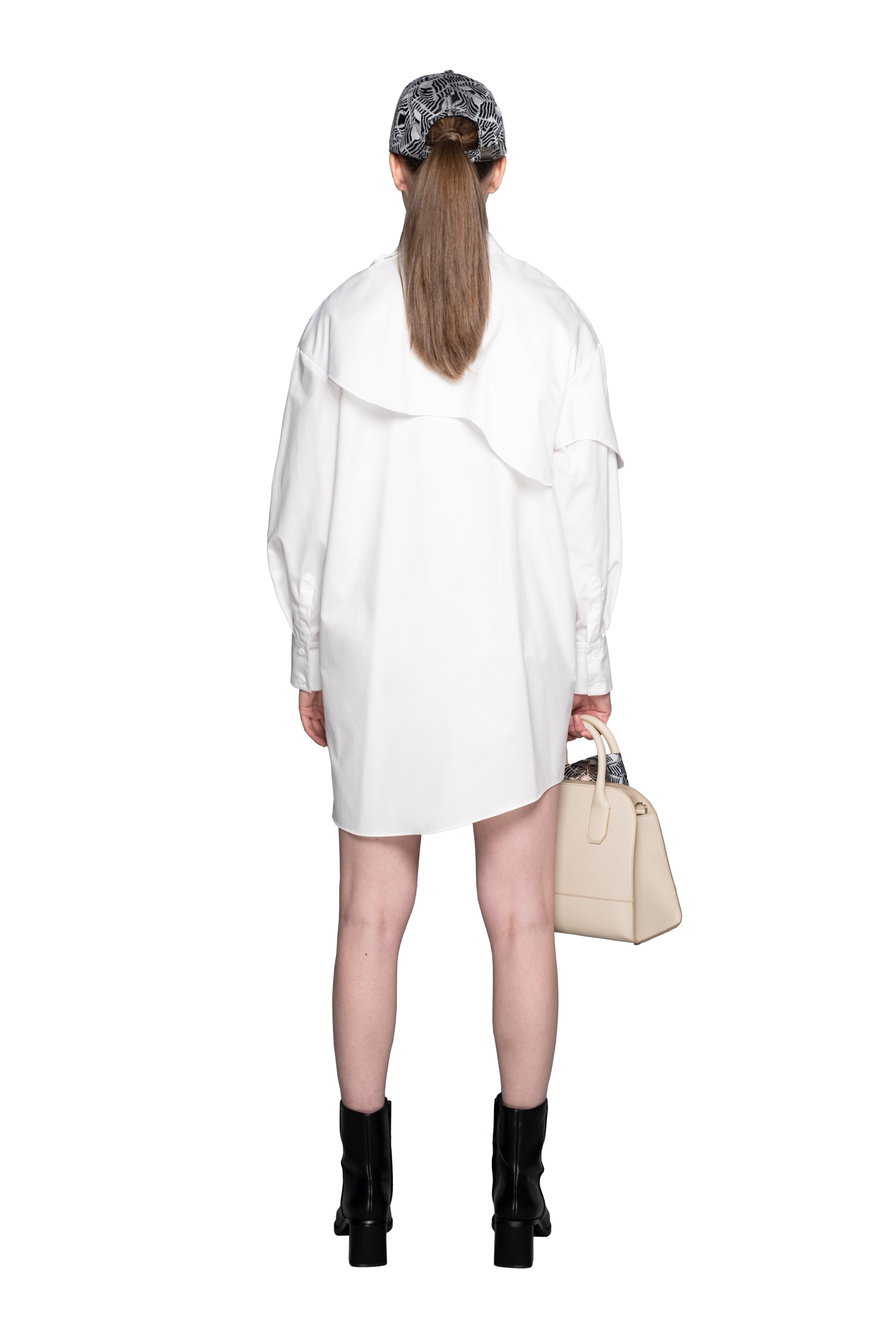 Oversize košilové šaty s kytarovým panelem z bavlny