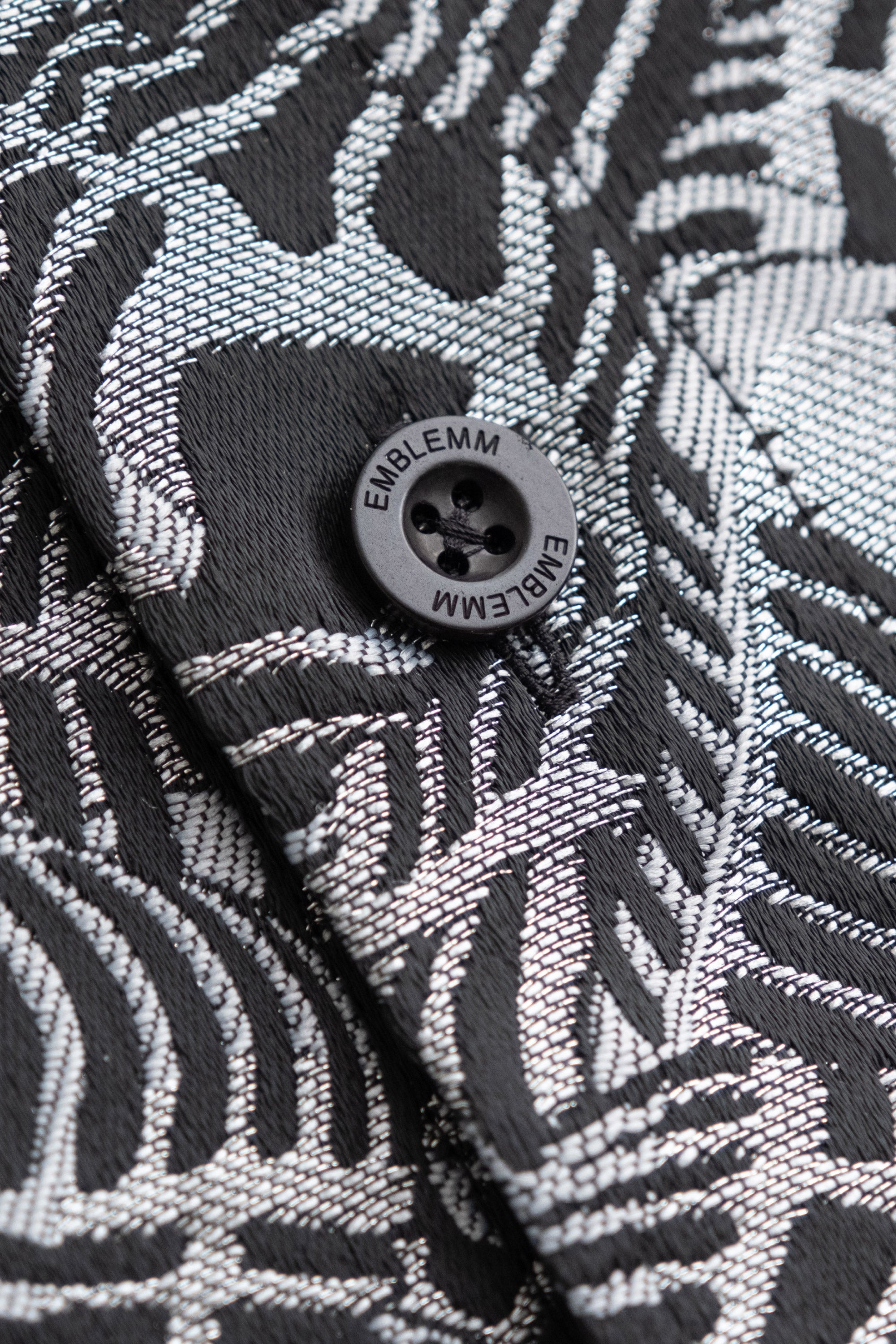 EMBLEMM Liquid Mic Oversize Shirt in Jacquard Fabric in Grey and Black with Silver Lurex Threads Button Detail