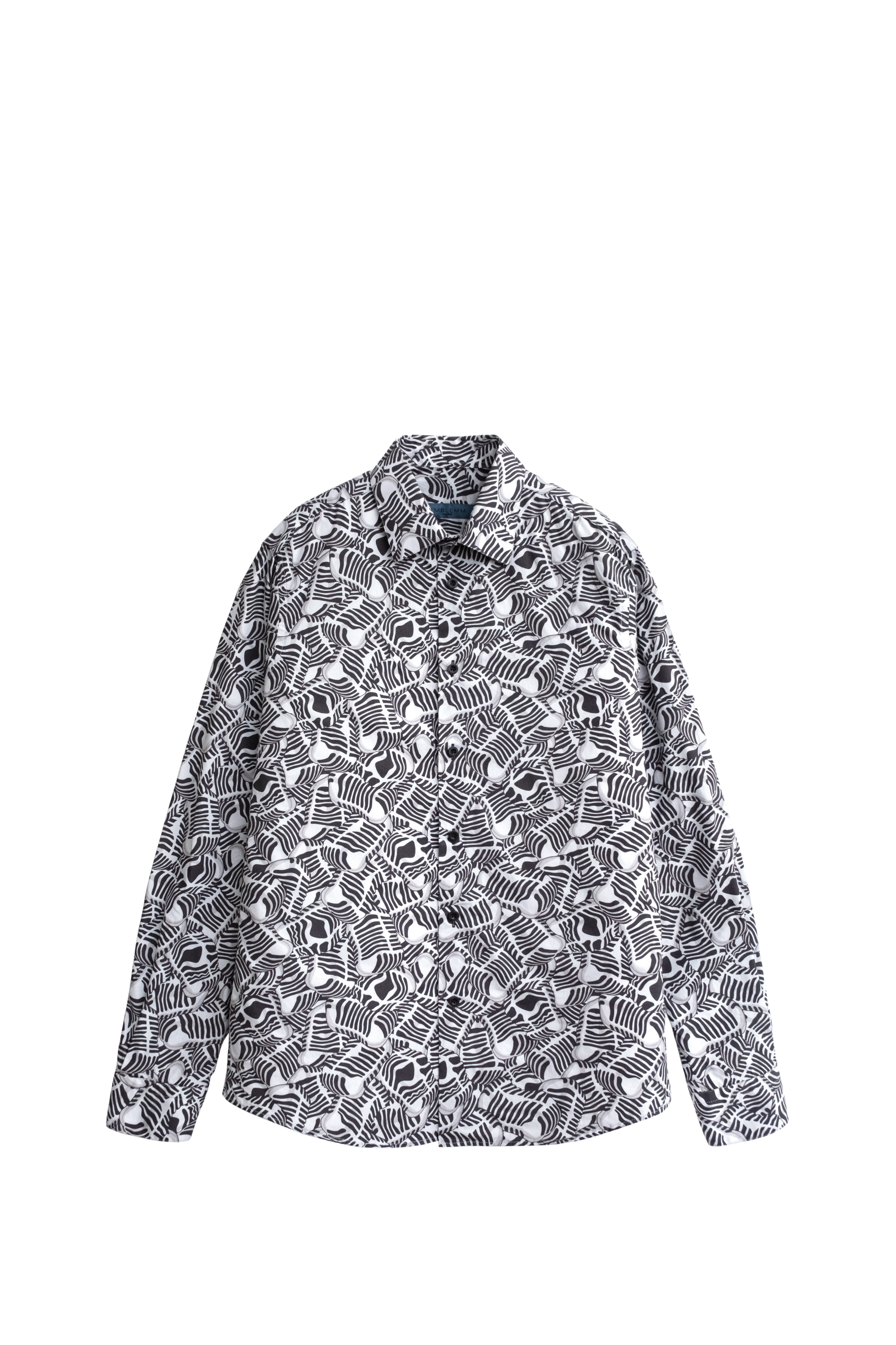 EMBLEMM Tailored Shirt with Liquid Mic Pattern Print in Grey and Black in Organic Cotton