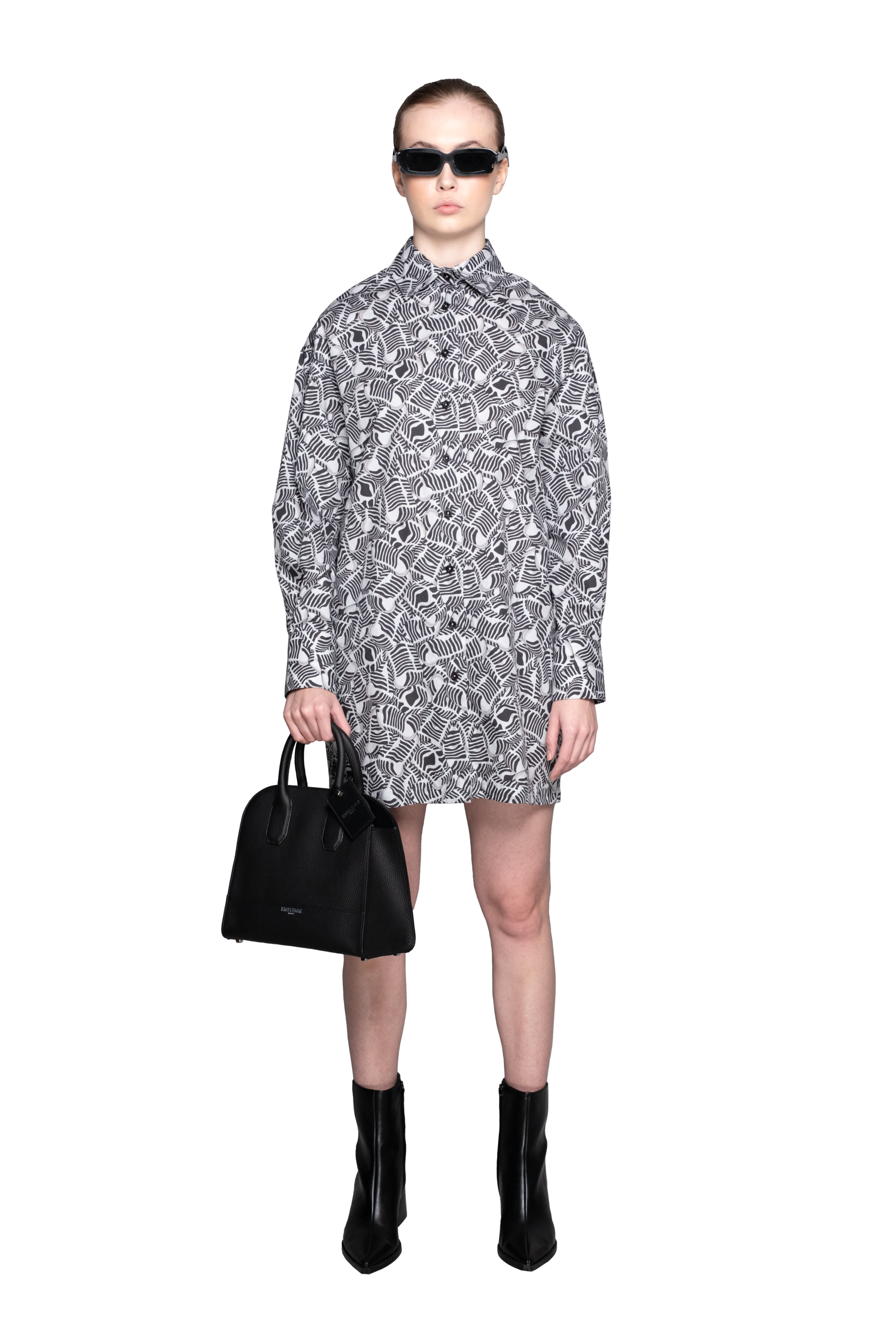 Liquid Mic Print Oversize Shirt Dress in Organic Cotton