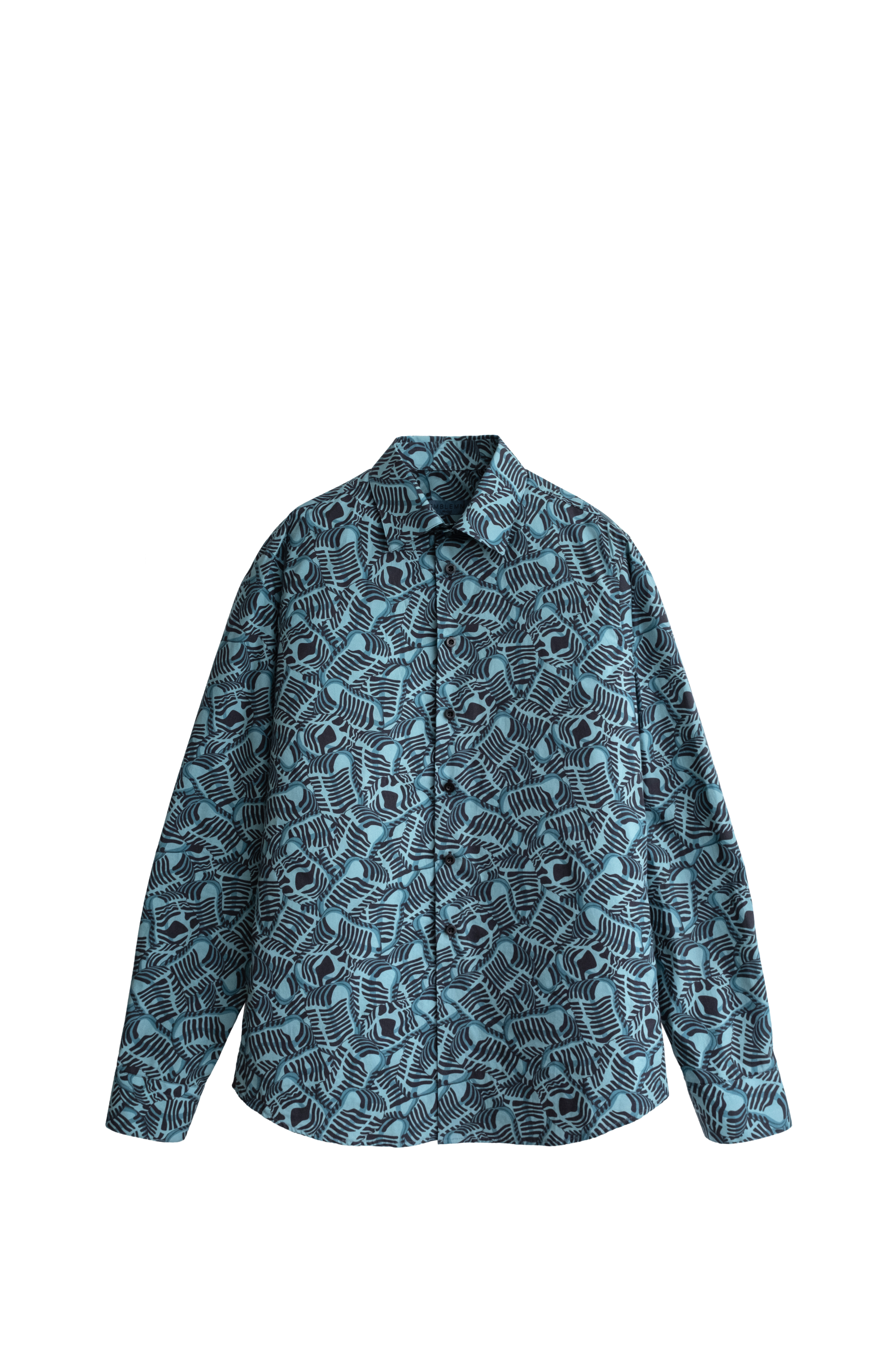 EMBLEMM Shirt in Organic Cotton with Printed Liquid Mic Pattern in EMBLEMM Blue and Black