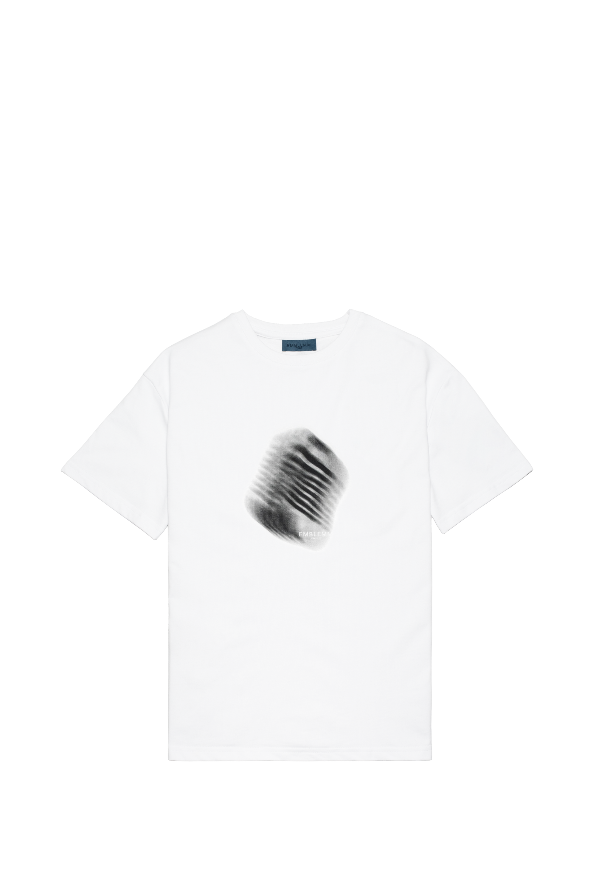 EMBLEMM T-shirt in White Organic Cotton Blend with Blurred Vintage Microphone Print