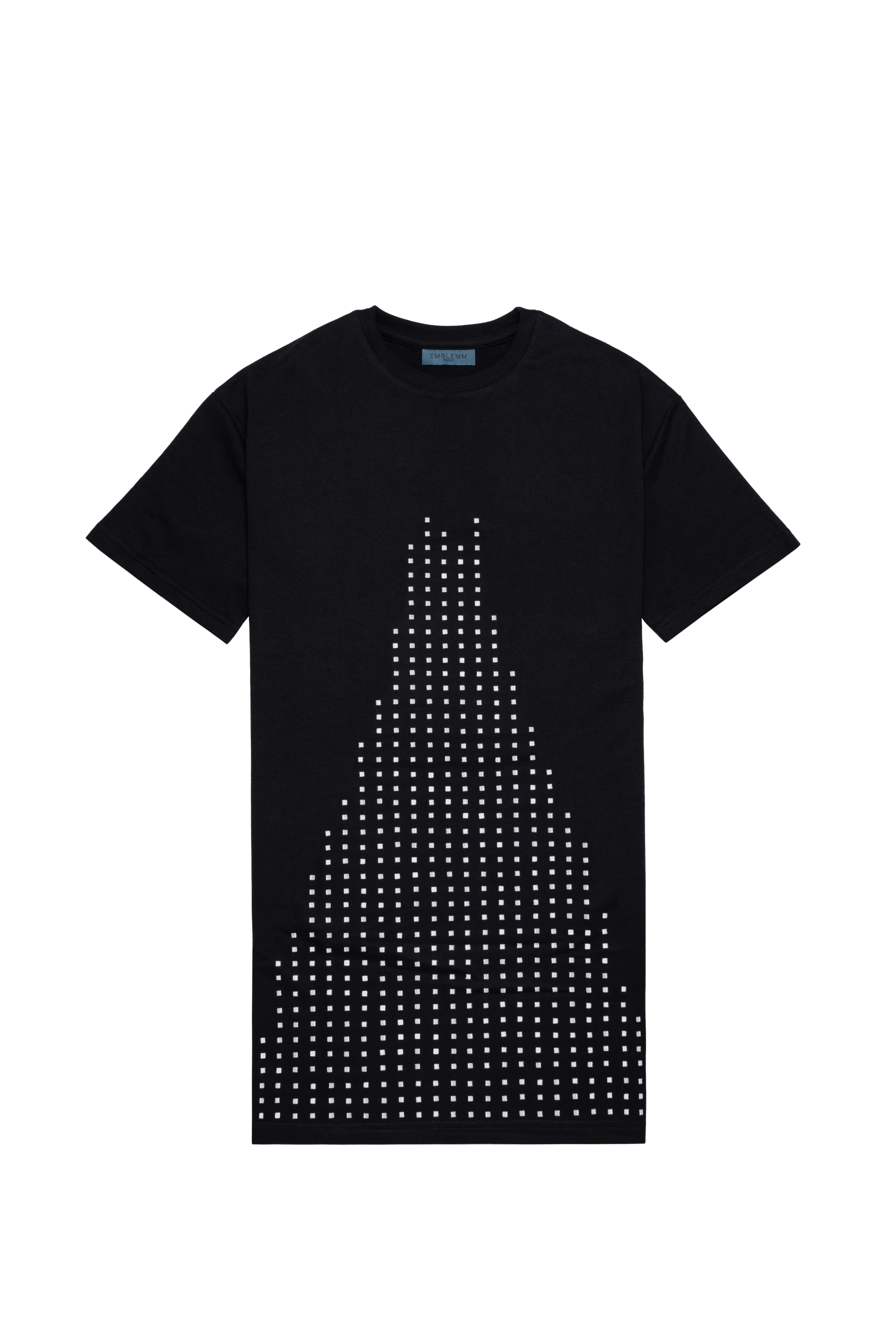 EMBLEMM T-shirt Dress in Black Organic Cotton Blend with Equalizer Studs Print