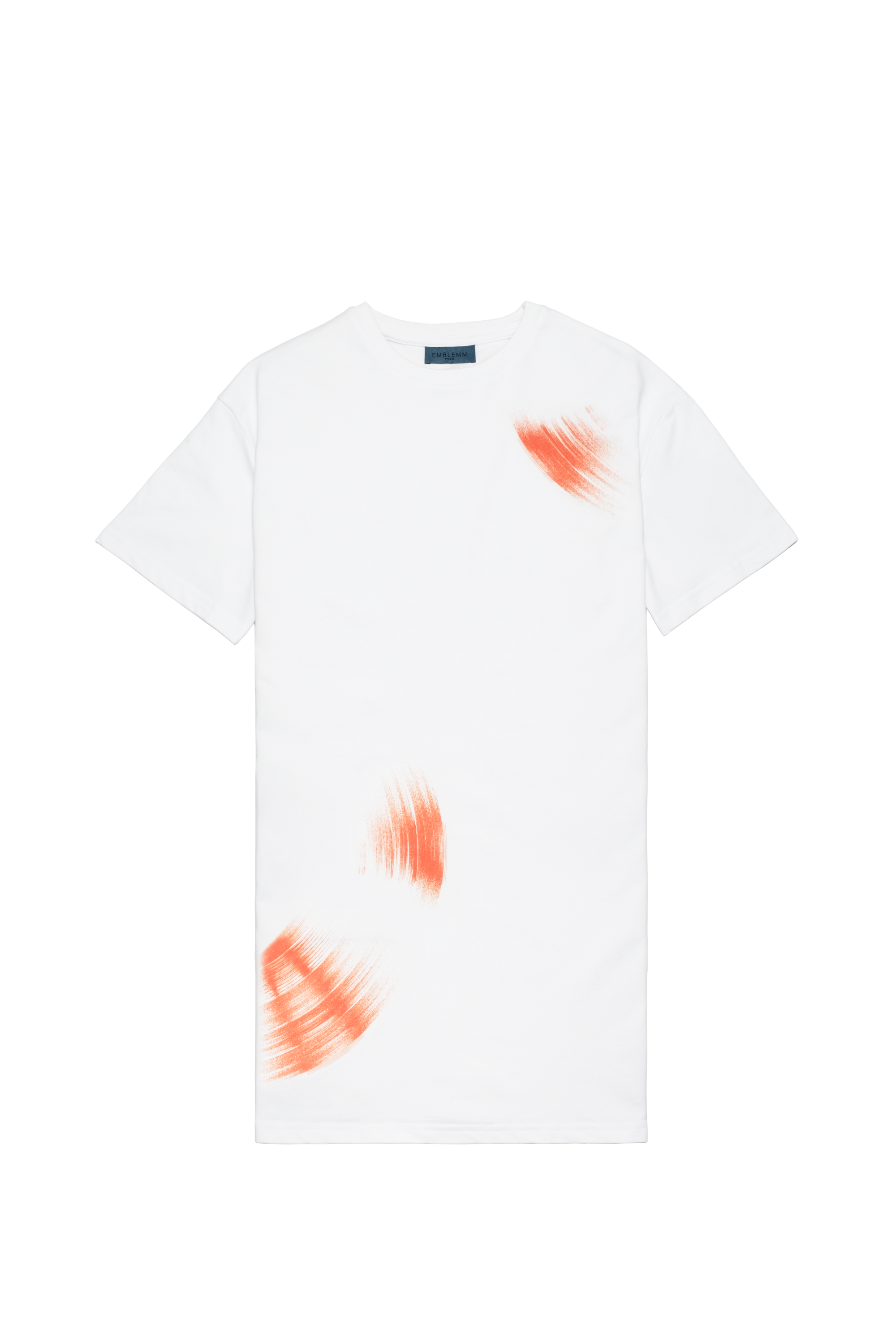 EMBLEMM T-shirt Dress in White Organic Cotton Blend with Orange Vinyl Print