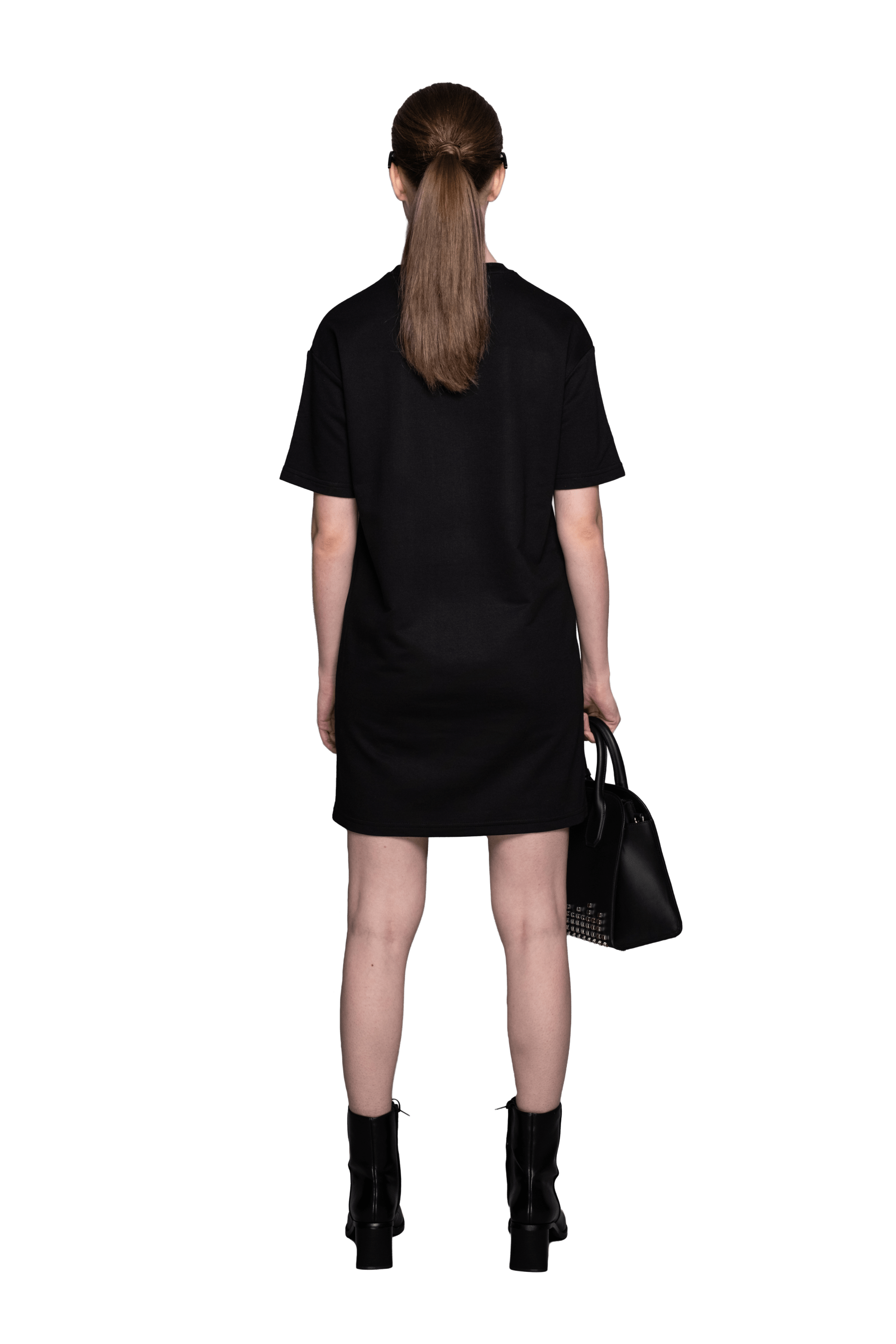 Relaxed Fit T-shirt Dress with Trompe-l'œil Equalizer Studs Print in Organic Cotton Blend