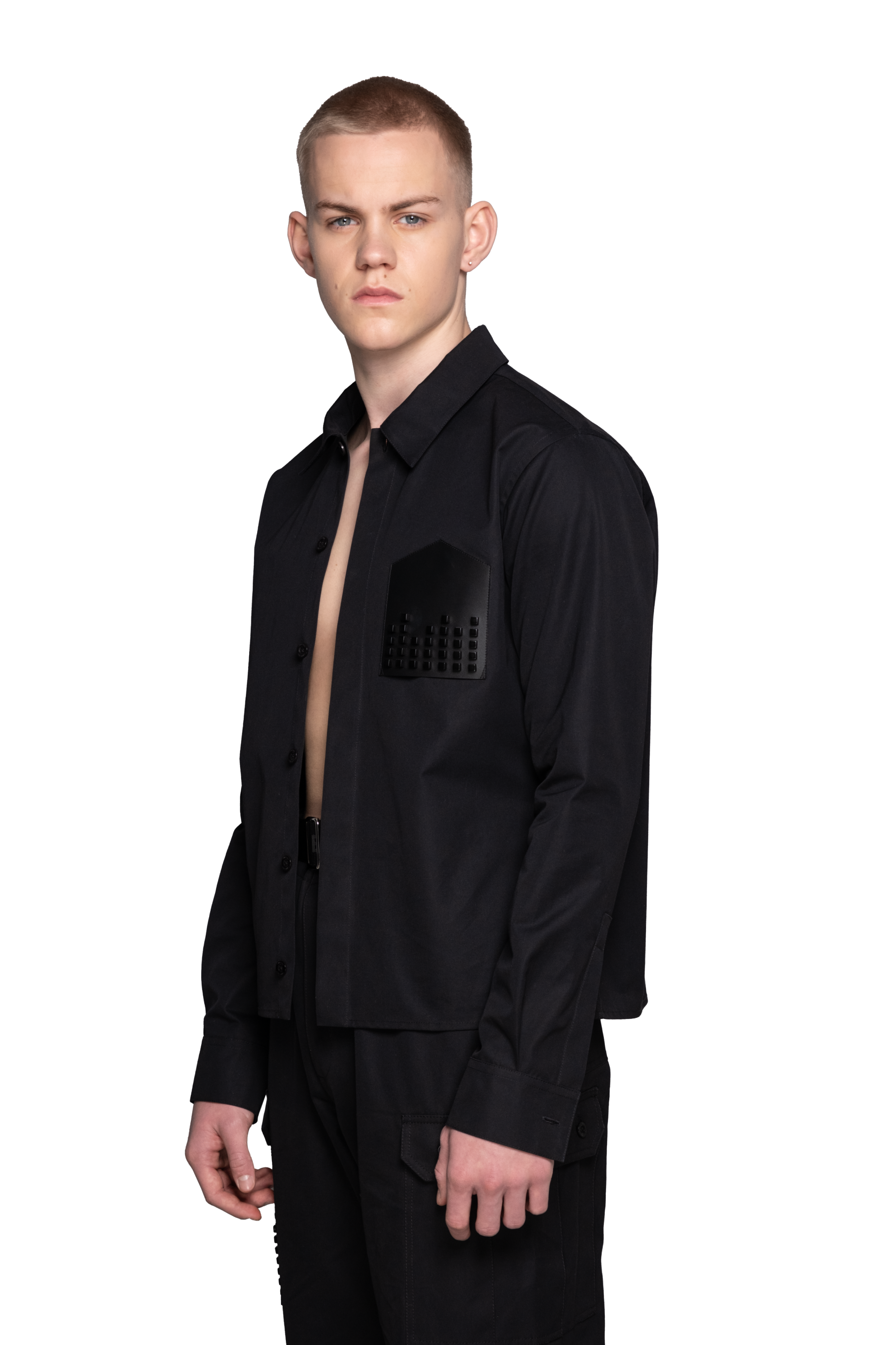Upside Down Pocket Overshirt with Studs in Cotton Gabardine