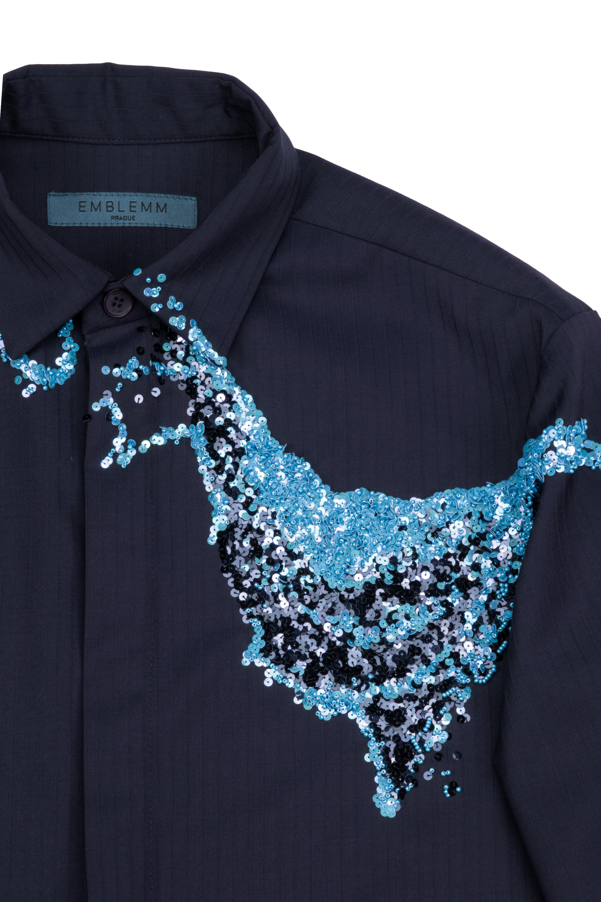 Hand Embroidered Formal Shirt with Sequins and PRECIOSA® Beads in Wool