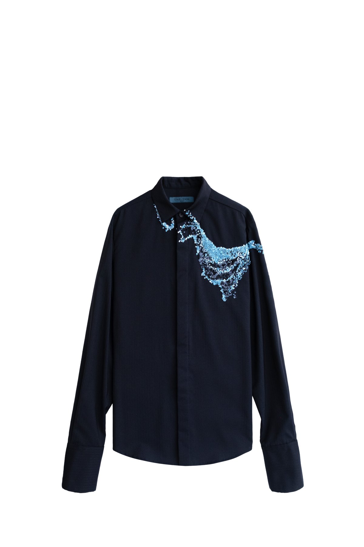 Hand Embroidered Formal Shirt with Sequins and PRECIOSA® Beads in Wool