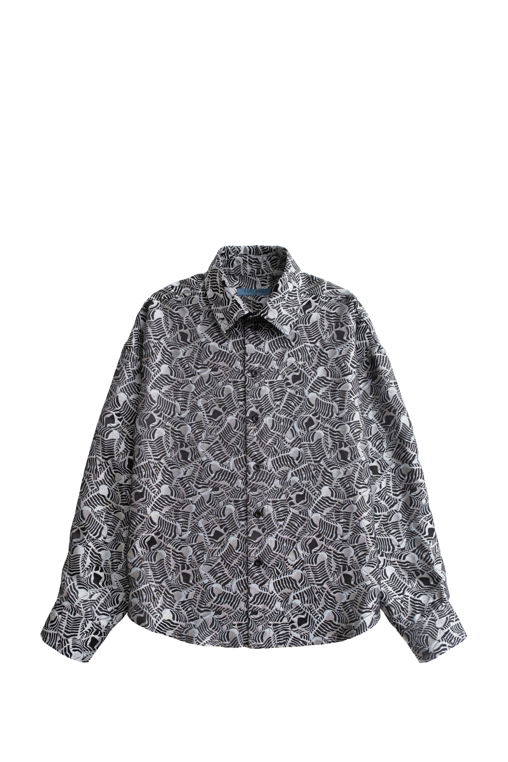 EMBLEMM Liquid Mic Oversize Shirt in Jacquard Fabric in Grey and Black with Silver Lurex Threads