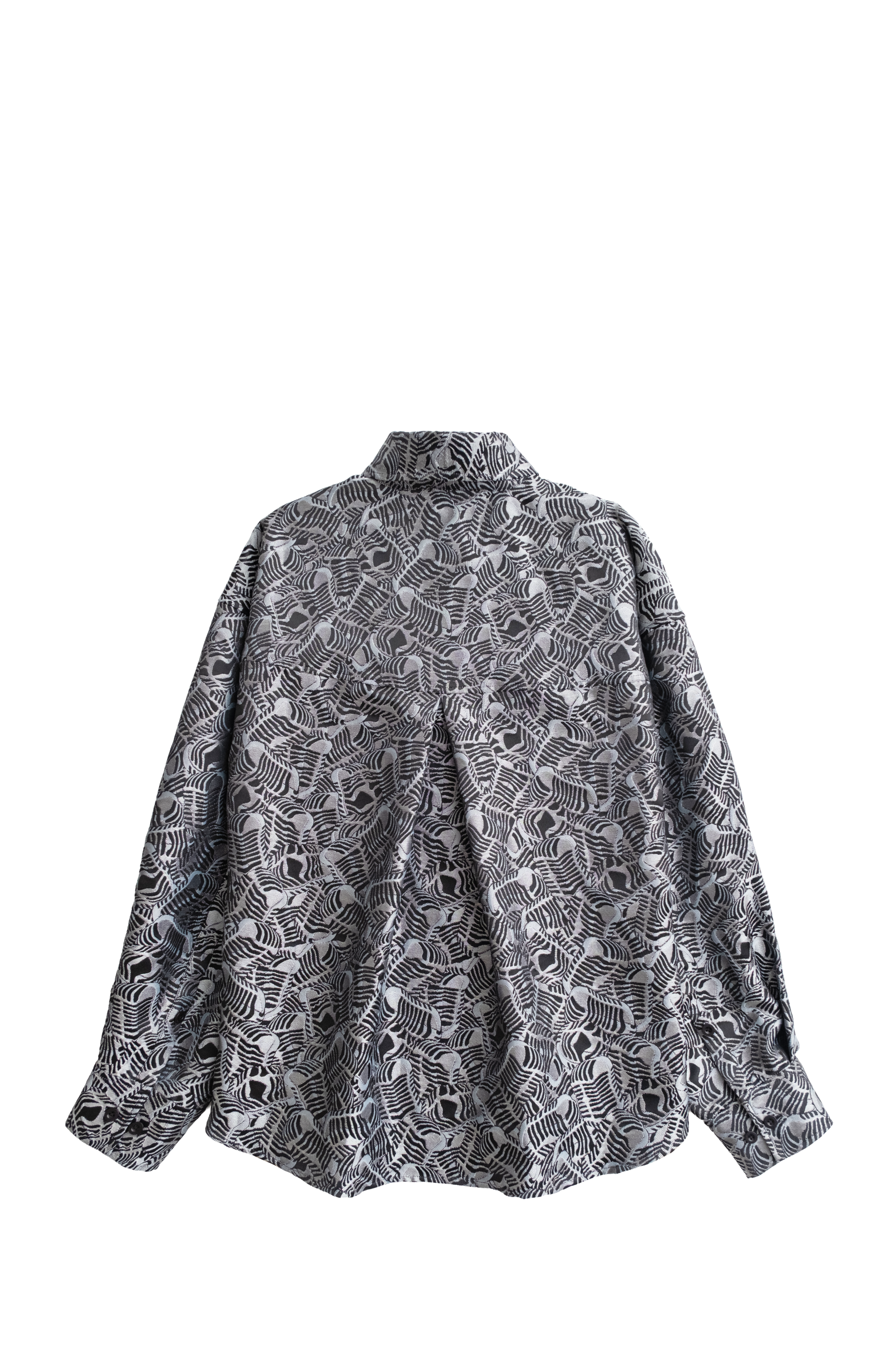 EMBLEMM Liquid Mic Oversize Shirt in Jacquard Fabric in Grey and Black with Silver Lurex Threads Back
