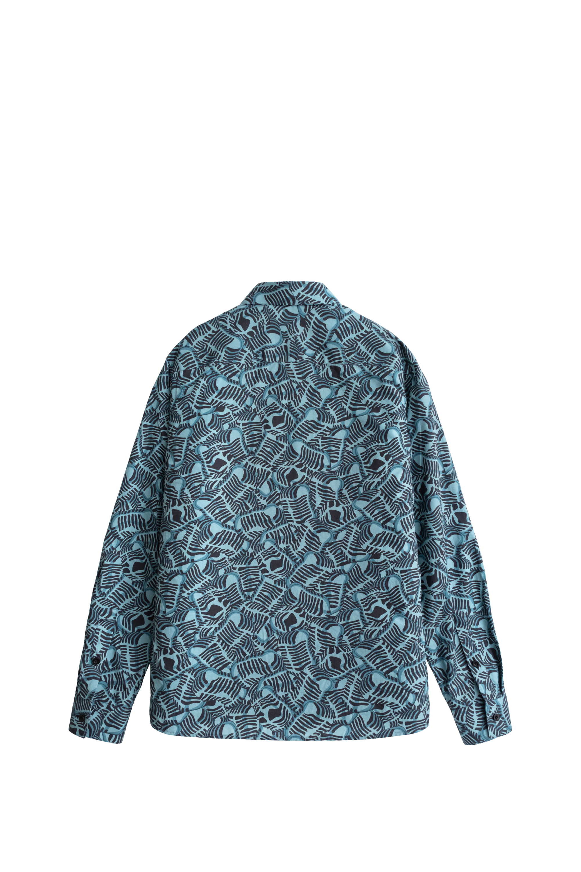 EMBLEMM Shirt in Organic Cotton with Printed Liquid Mic Pattern in EMBLEMM Blue and Black Back