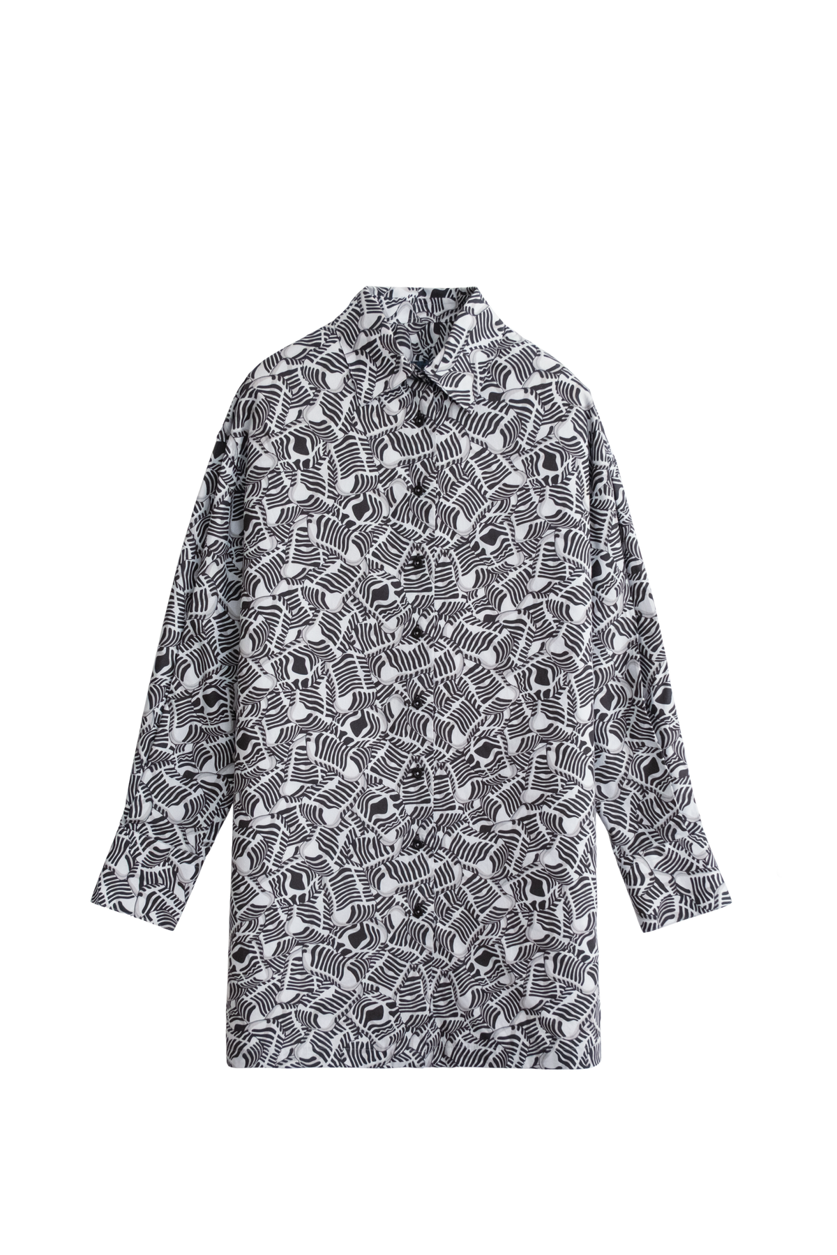 EMBLEMM Shirt Dress in Liquid Mic grey pattern print