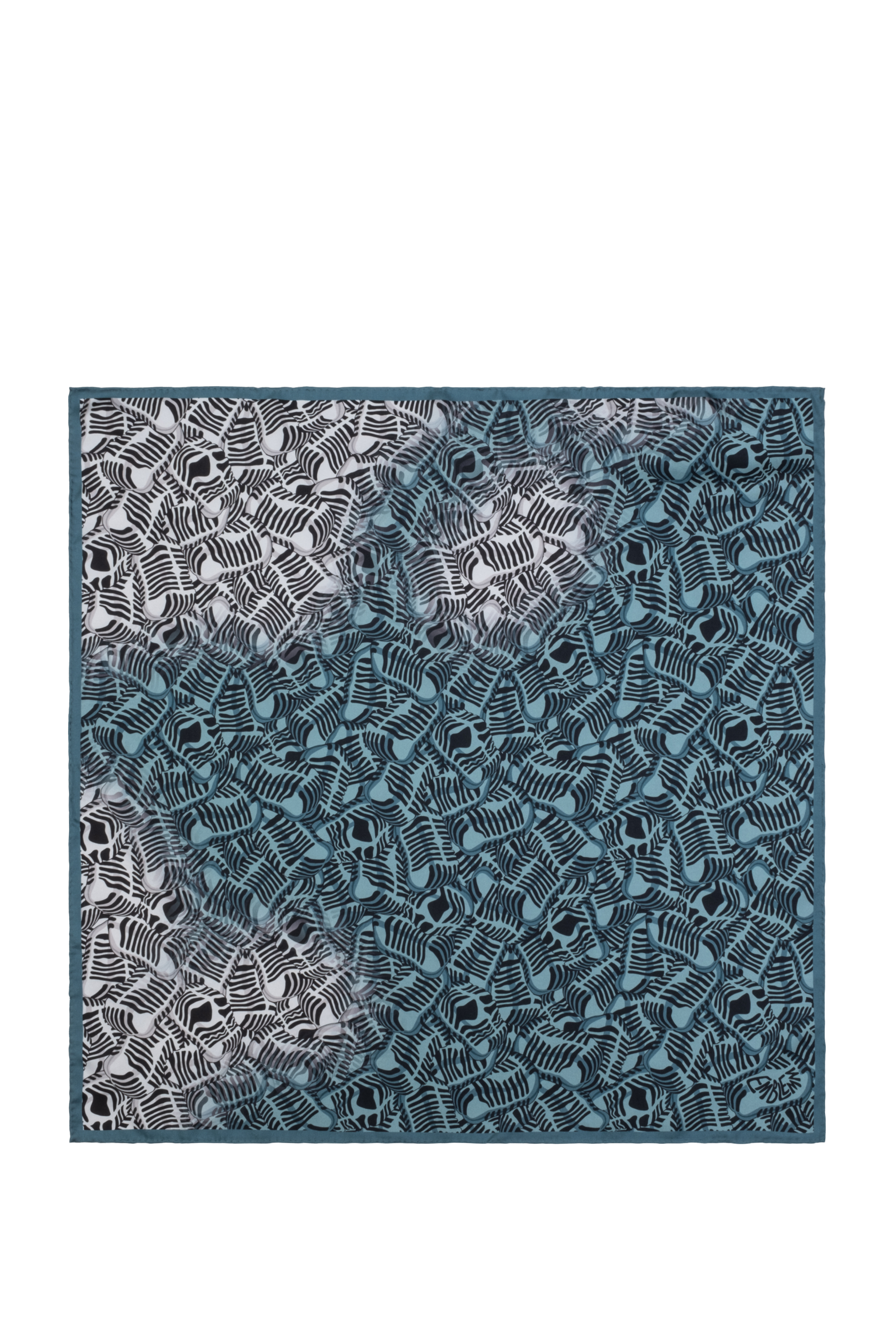 EMBLEMM Square Silk Scarf with Vintage Microphone Musical Pattern Liquid Mic in Blue and Grey