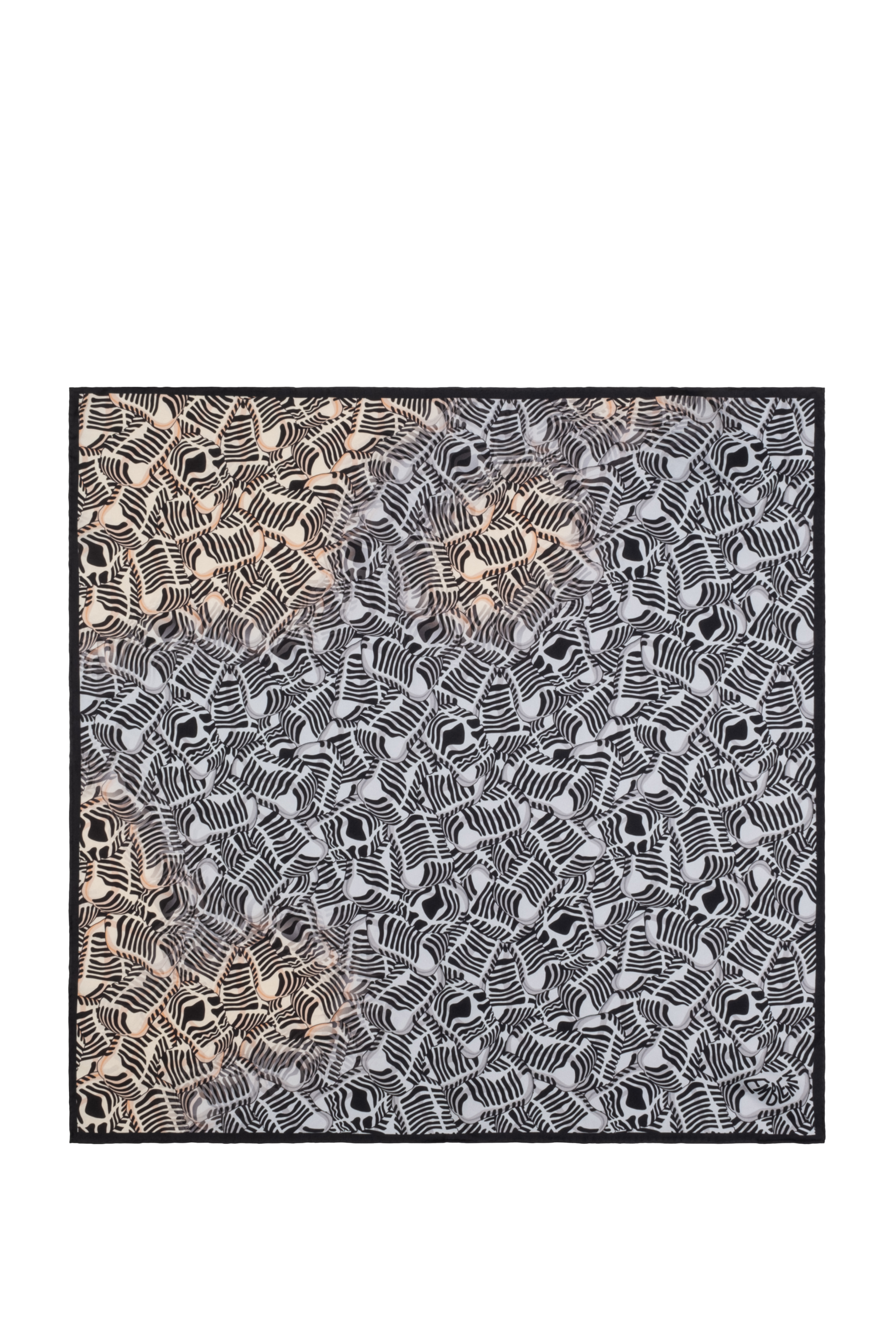 EMBLEMM Square Silk Scarf with Vintage Microphone Musical Pattern Liquid Mic in Grey and Orange
